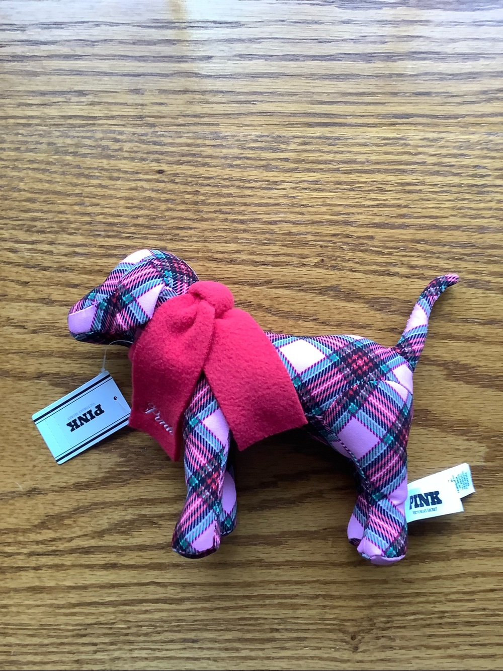 Victoria’s Secret Pink Plaid Plush Dog Toy with Red Scarf